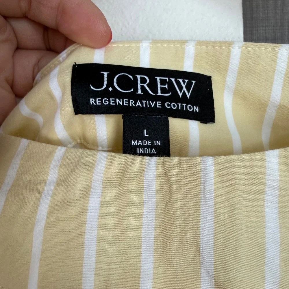 J. Crew‎ Yellow Ciel Top Striped Cotton Poplin Blouse Long Sleeve Size Large